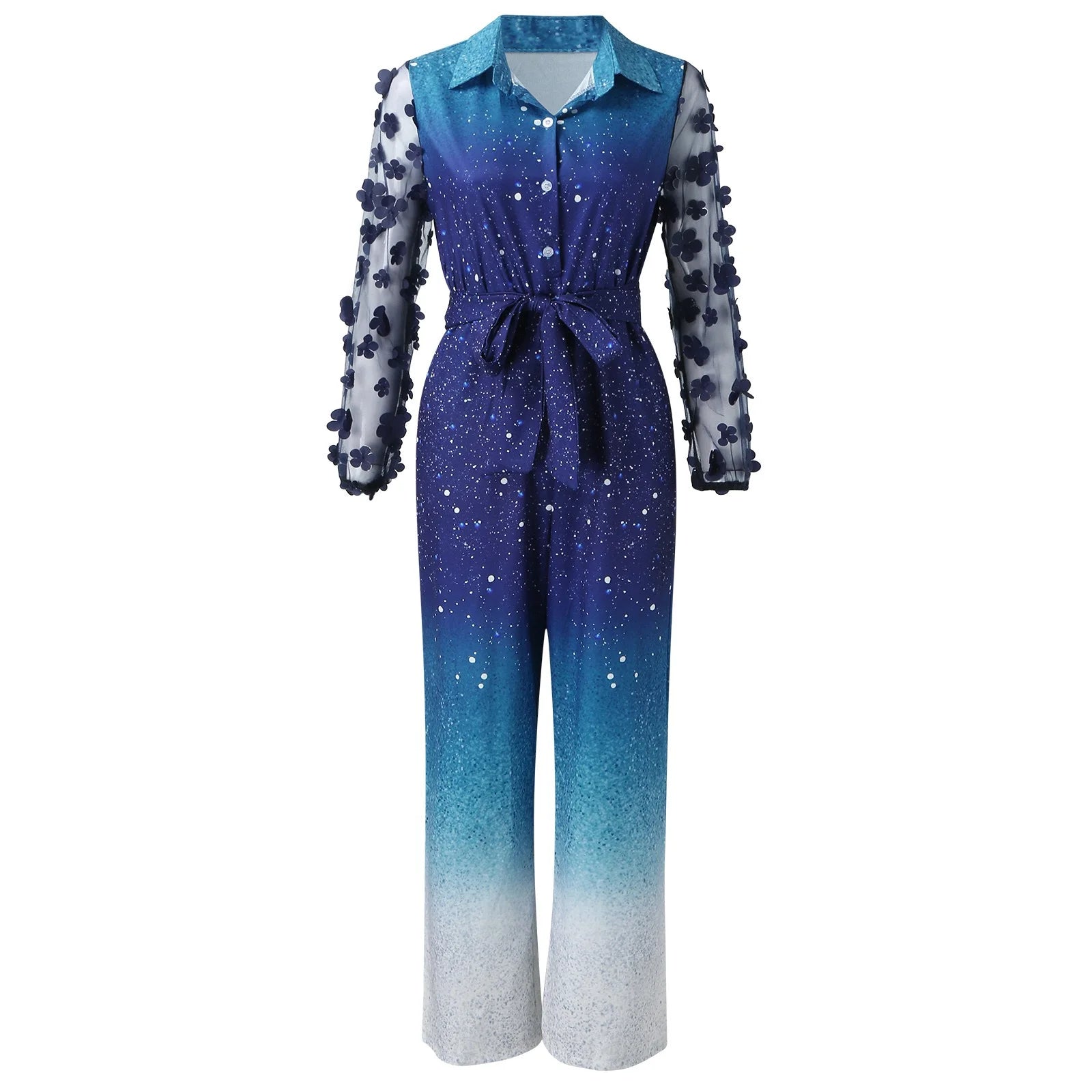 WOLFF Elegant Overalls with Lace Panel Flare Pants (One Set)