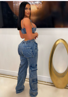 Wash Bellows Pocket Denim Trousers Workwear Bag