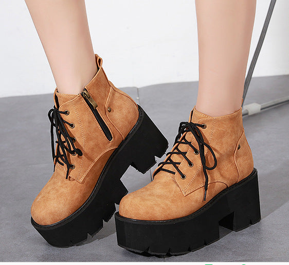 Chunky Heel Lace-Up Ankle Boots