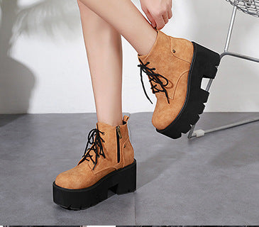 Chunky Heel Lace-Up Ankle Boots