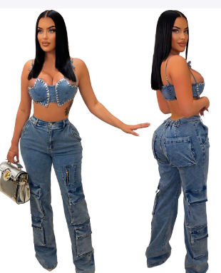 Wash Bellows Pocket Denim Trousers Workwear Bag