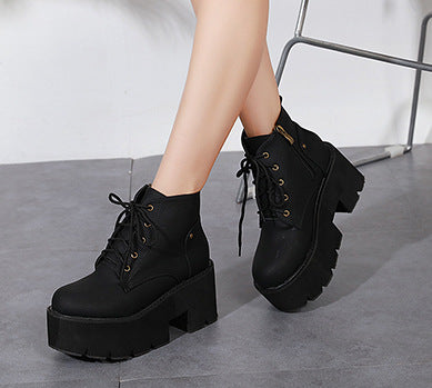 Chunky Heel Lace-Up Ankle Boots