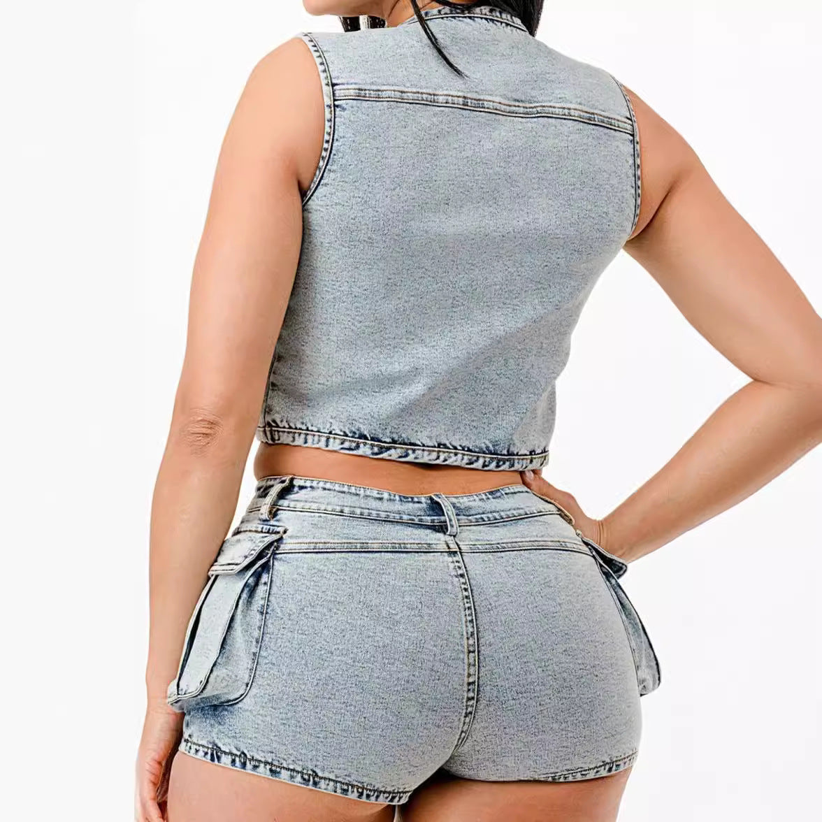 Women's Multi-bag Vest Casual Denim Suit